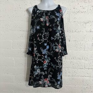 Kenar Womens Dress 10 Black Floral Cold Shoulder 3/4 Sleeve Lined I15